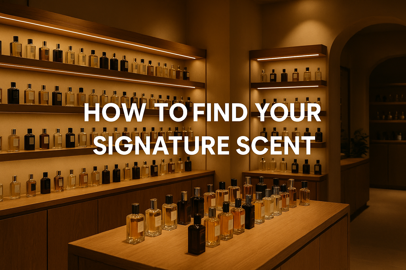 A fragrance consultant helping a customer test perfume at a boutique counter, showing how to find your signature scent