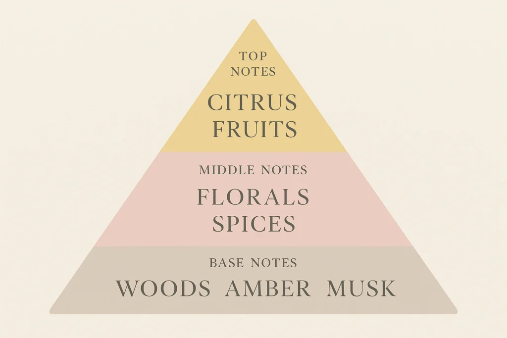 Diagram of the fragrance pyramid showing why perfumes smell different on skin