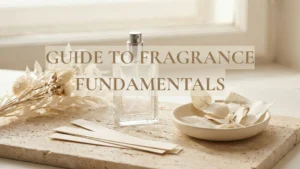 What is perfume? Minimal perfume still life with blotter strips and glass atomizer Caption: A simple starting point: perfume is a formula that unfolds on skin.