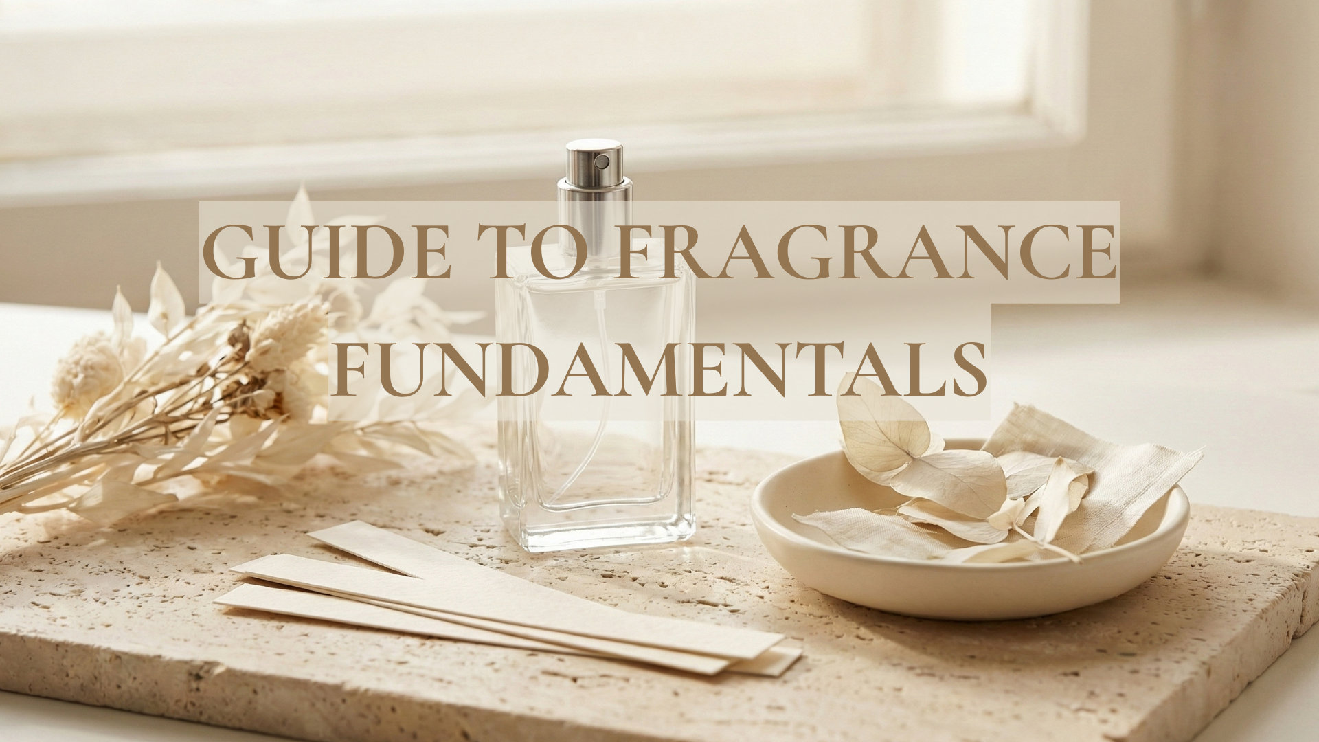 What is perfume? Minimal perfume still life with blotter strips and glass atomizer Caption: A simple starting point: perfume is a formula that unfolds on skin.