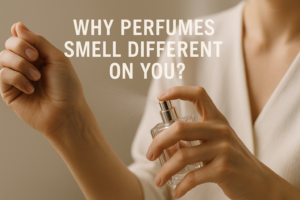 Close-up of perfume sprayed on wrist with face cropped out, showing how perfumes smell different on you