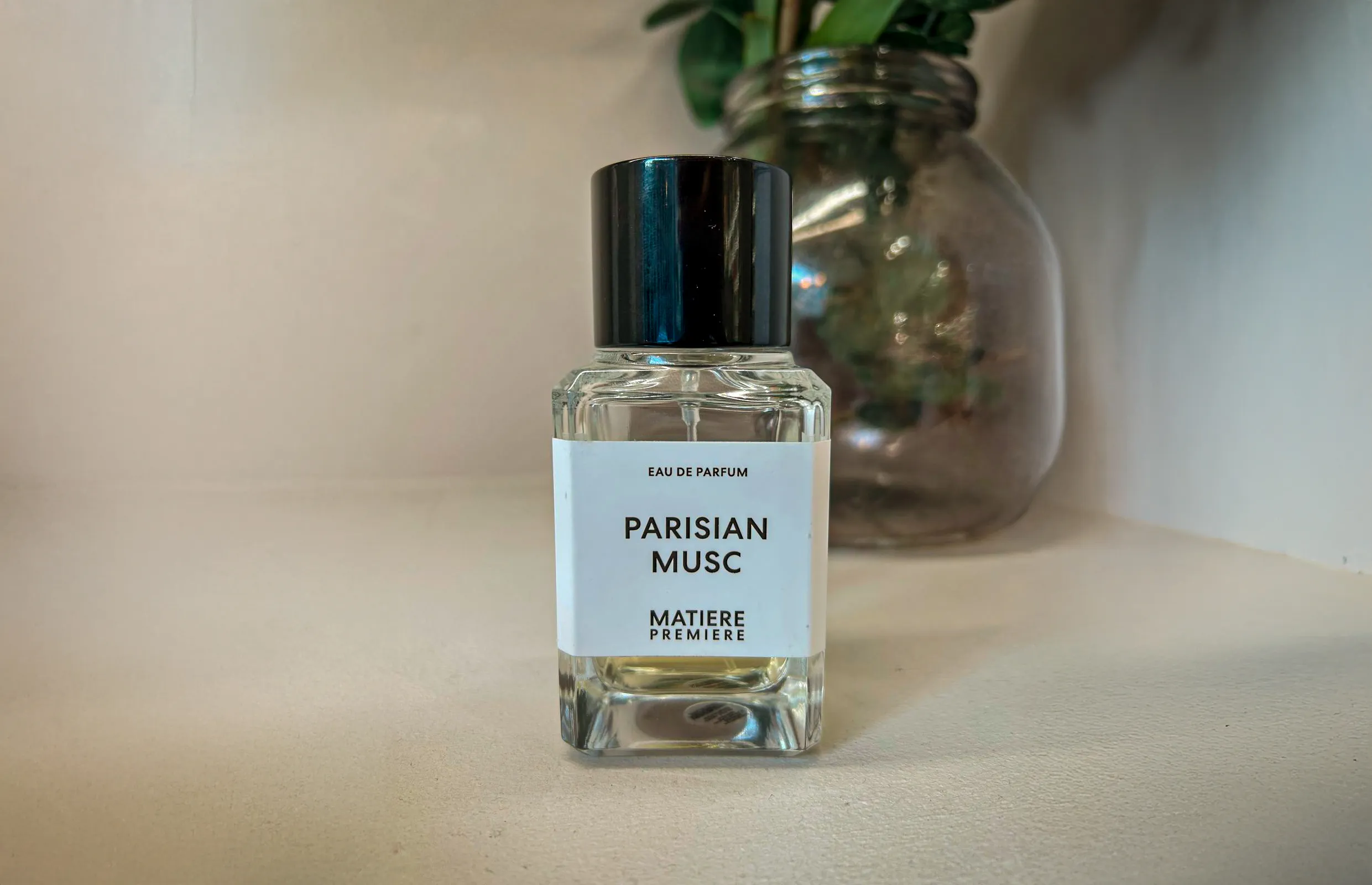 Matière Première Parisian Musc Eau de Parfum bottle featuring minimalist design and bold typography on a neutral backdrop.