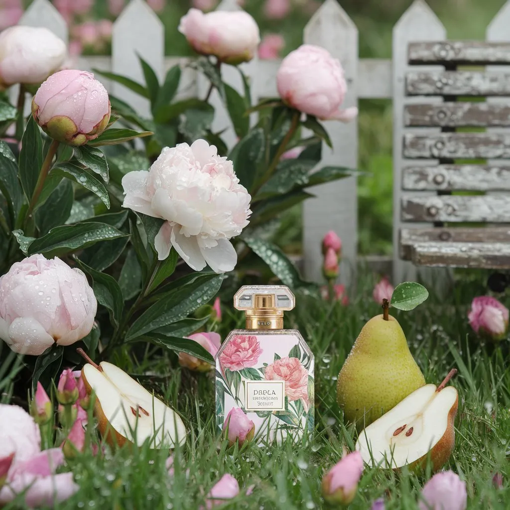 Spring floral perfume with peony, pear, fresh greens. Best airy scents for spring.