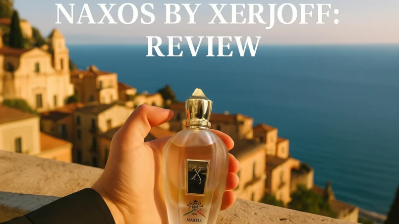 Naxos by Xerjoff bottle overlooking the Sicilian sea and architecture