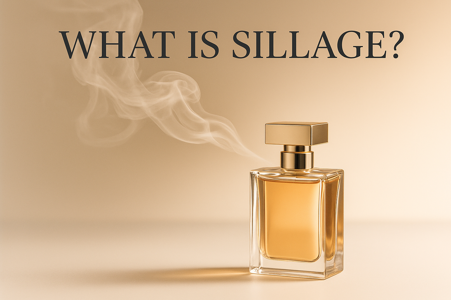 Illustration of perfume bottle showing fragrance sillage trail in the air