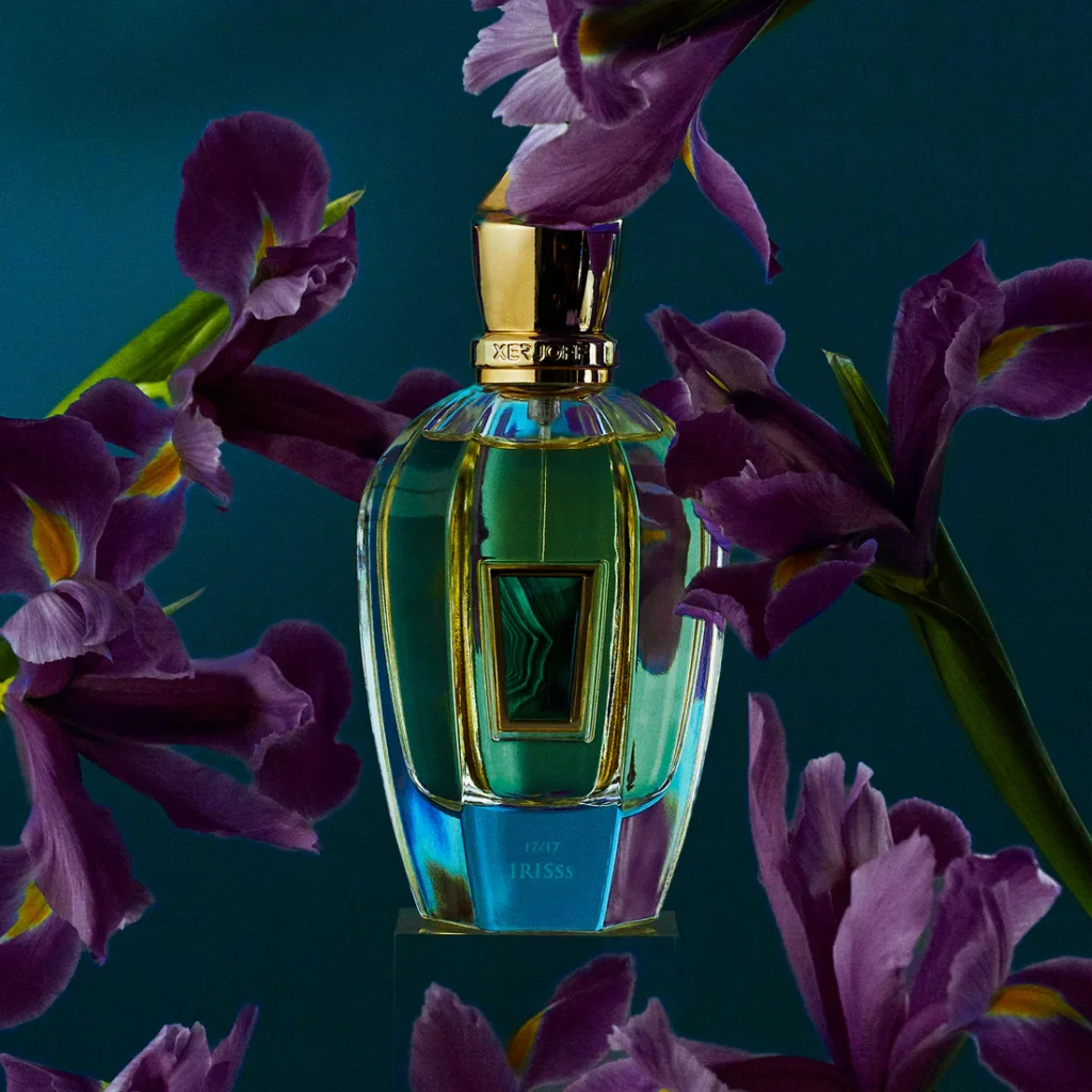 What is iris in perfumery shown with Xerjoff Irisss, a luxury iris perfume featuring orris butter