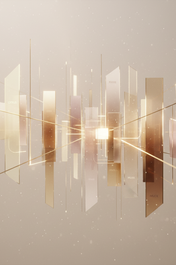 Abstract light composition symbolizing the structure and balance Iso E Super brings to modern perfumes