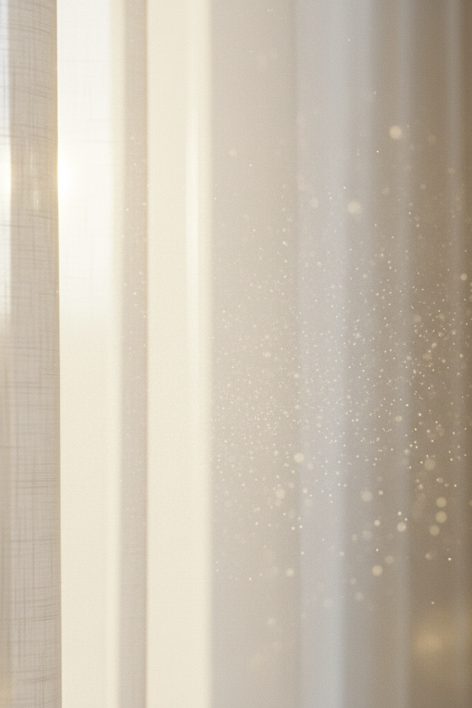 Soft golden light passing through translucent fabric and mist, symbolizing the invisible presence of Iso E Super