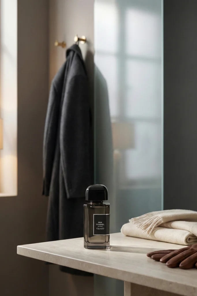 Winter perfume for women styled in a winter dressing moment