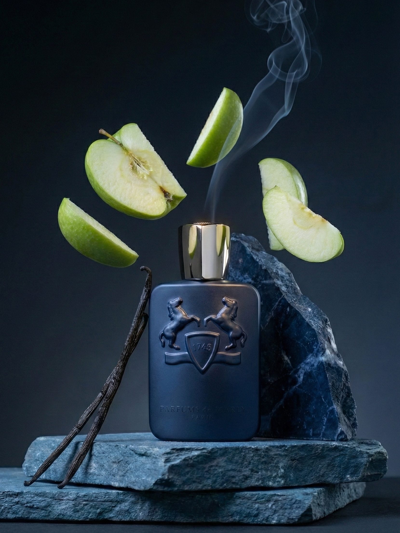 Parfums de Marly Layton bottle in a warm editorial scene