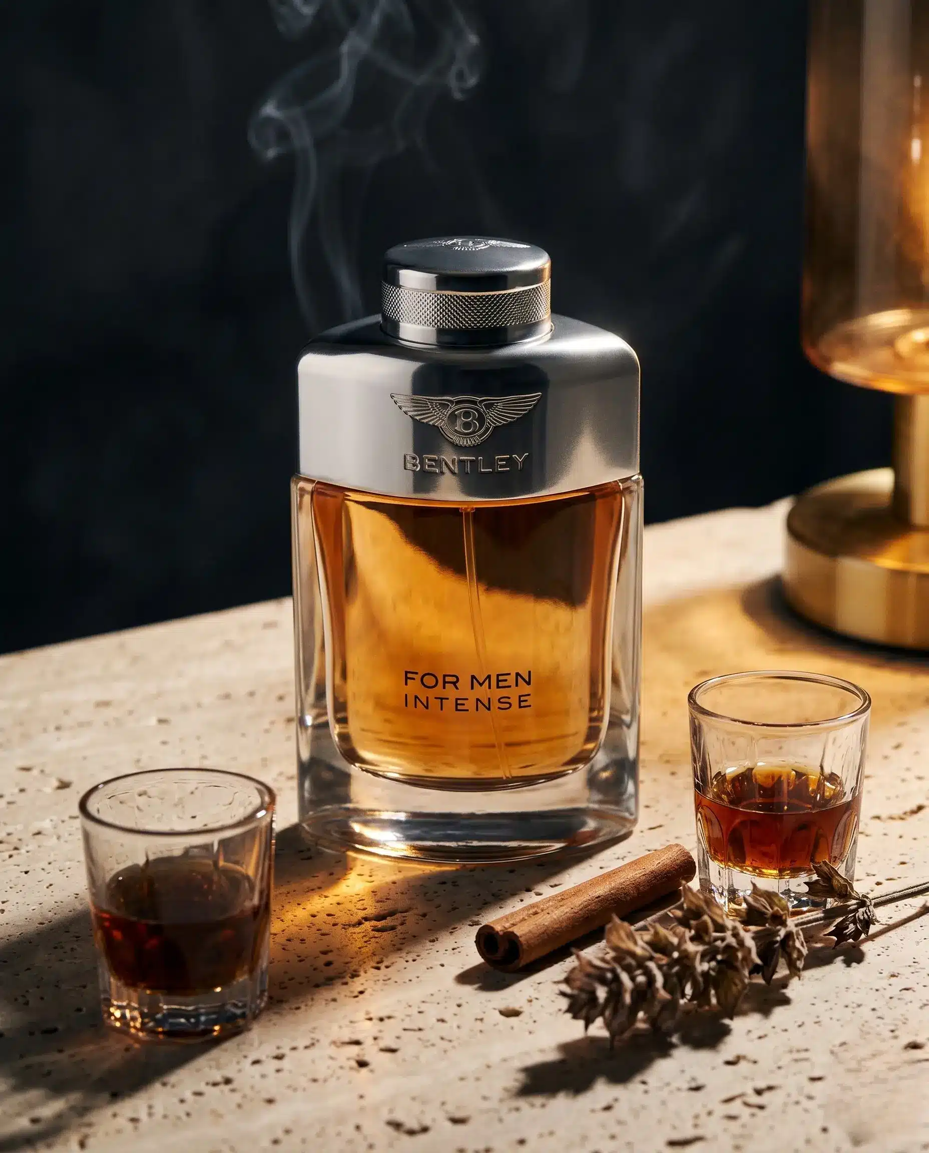 Bentley for Men Intense bottle with rum, cinnamon and clary sage