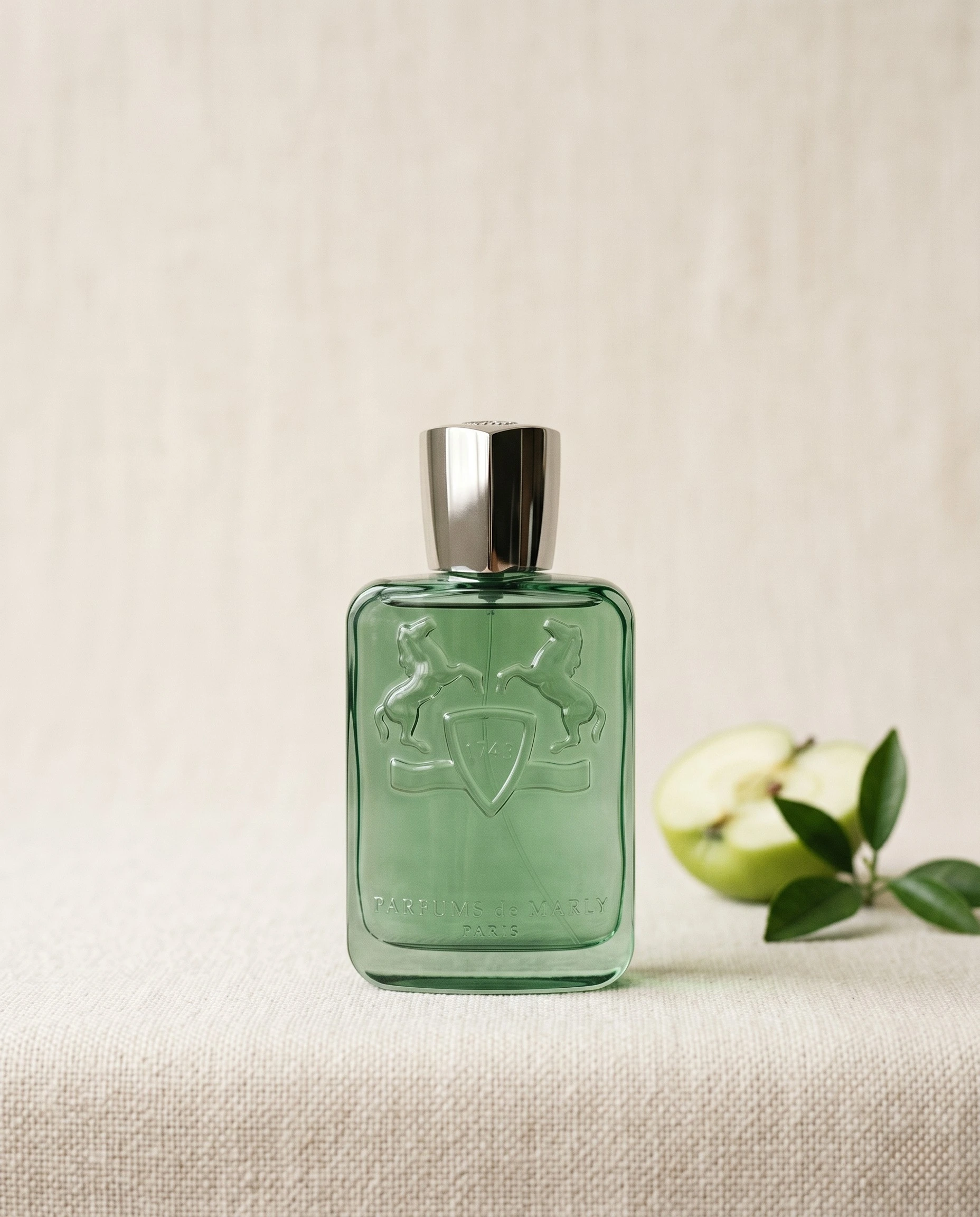 Parfums de Marly Greenley, the green apple-and-cashmere-wood bottle